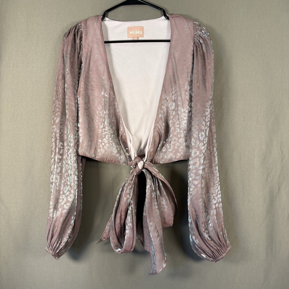 Show Me Your Mummy Cheetah Organza Lilac  Iridescent Joplin Wrap Top Size XS